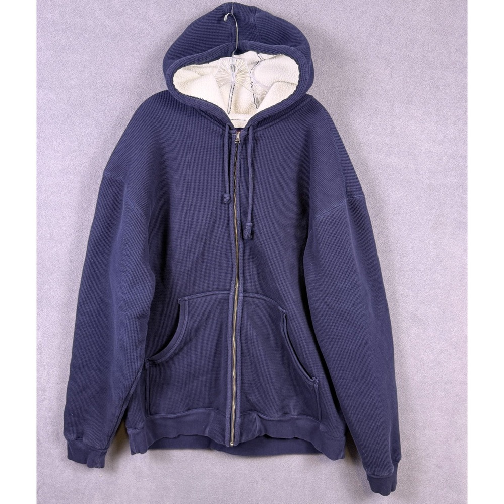 Vintage Y2K Champs Sports Mens Hoodie 3XL Navy Blue Waffle Knit Sherpa Lined